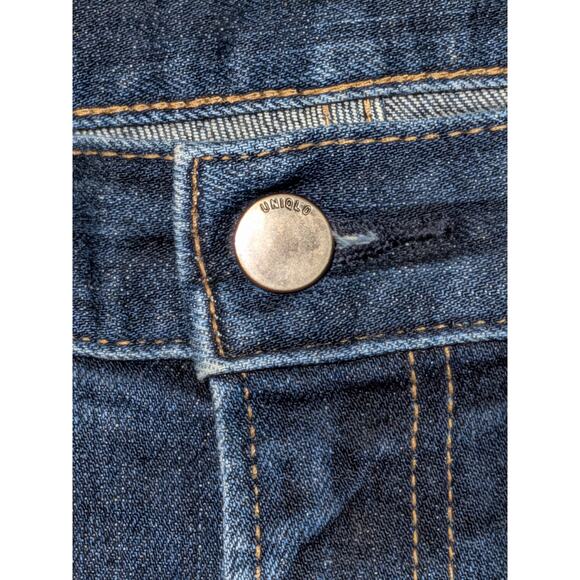 UNIQLO Slim Straight Jeans Japanese Kaihara Denim Low Rise Dark Wash 35x32 - Picture 12 of 16